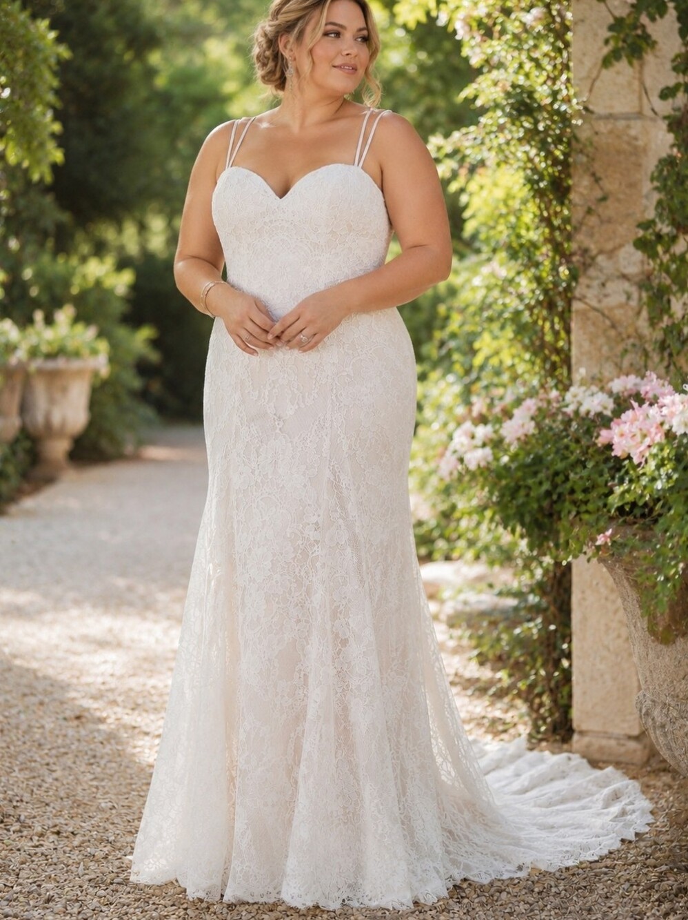 NWT Lillian West by Justin Alexander 6489Chantilly Lace A-Line Wedding Dress